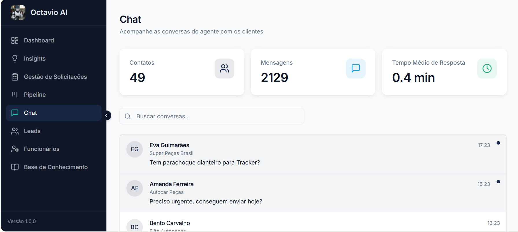 Dashboard NumChat AI — chat do vendedor IA