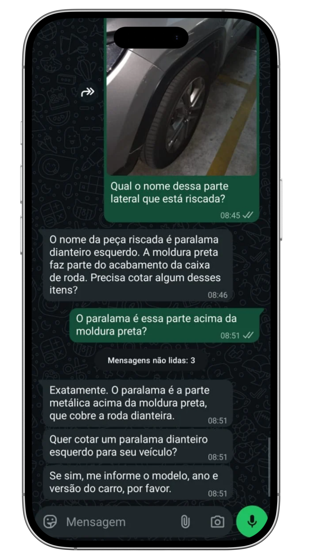 Cliente envia foto de peça e IA identifica