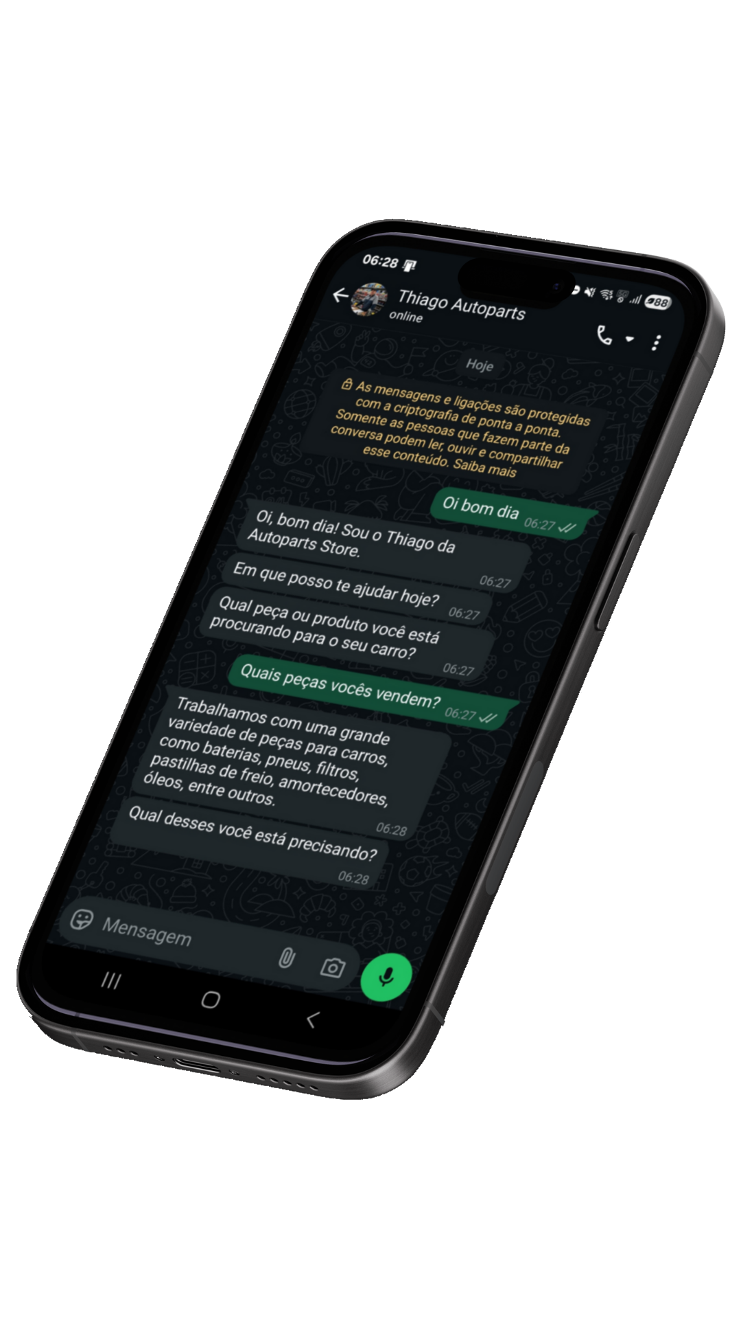 WhatsApp conversa com Vendedor IA - cotação de produto